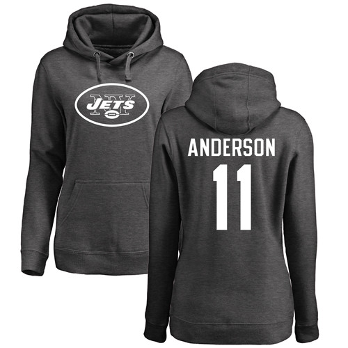 New York Jets Ash Women Robby Anderson One Color NFL Football #11 Pullover Hoodie Sweatshirts->women nfl jersey->Women Jersey